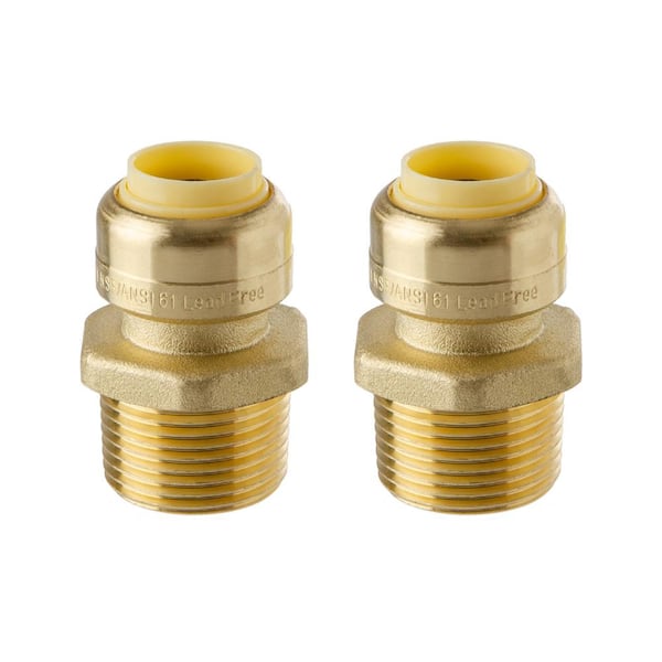 1/2 in. Push-Fit x 3/4 in. Male Pipe Thread Brass Coupling (2-Pack)