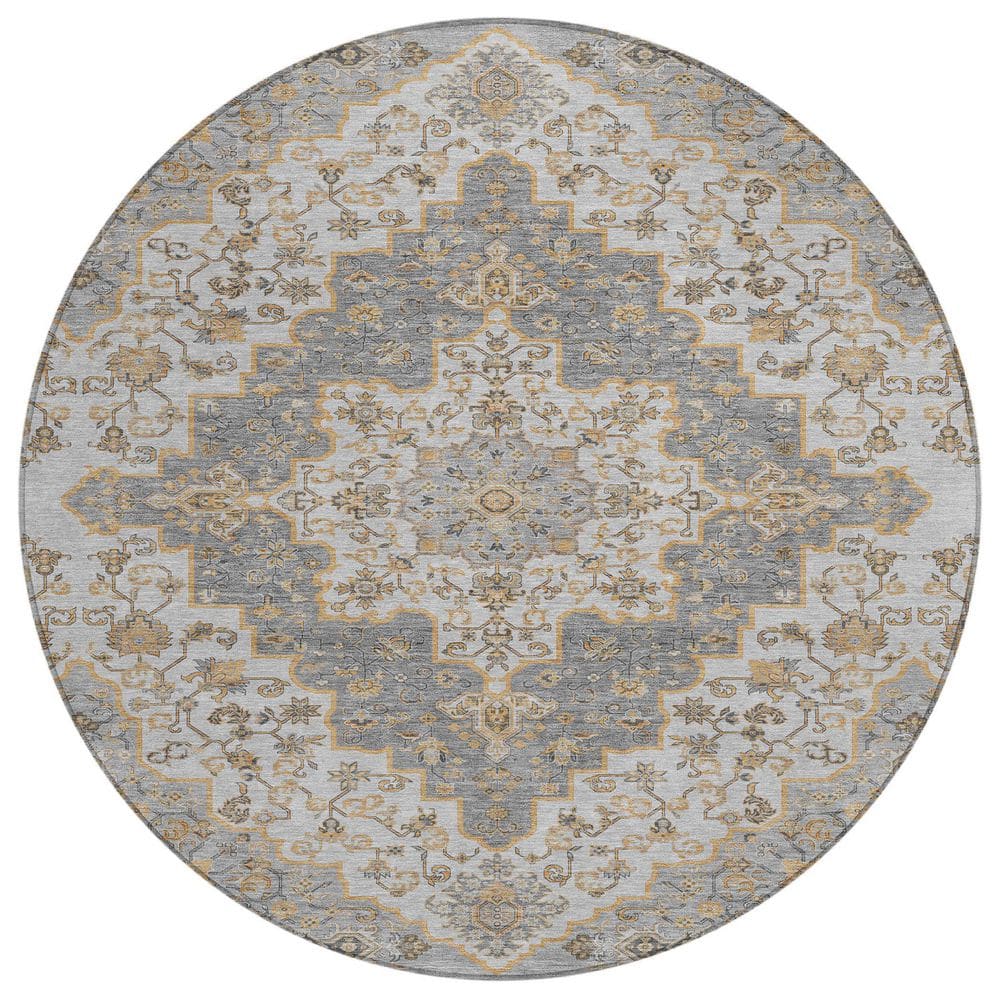 Chantille Machine Washable Indoor/Outdoor Abstract ACN2486 Silver 8 ft. x 8 ft. Round Rug price history on PriceWatchPro