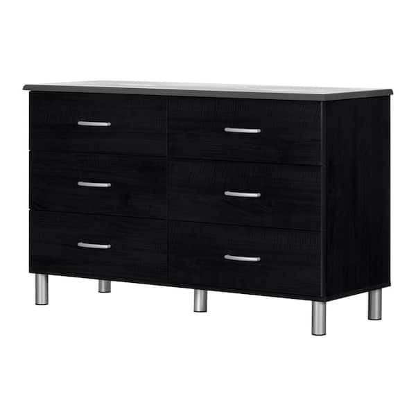 South Shore Cosmos 6-Drawer Black Onyx and Charcoal Dresser