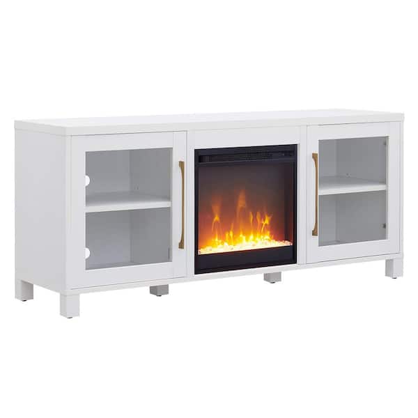 Meyer&Cross Quincy 58 in. White TV Stand Fits TV's up to 65 in. with Crystal Fireplace Insert