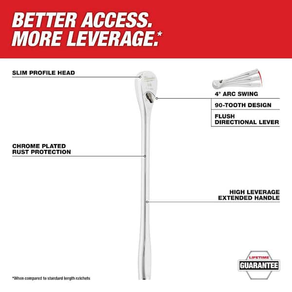 1/4 in. Drive 90-Tooth 9 in. Extended Ratchet with 3/8 in. Drive 90-Tooth 12 in. Extended Ratchet (2-Piece)