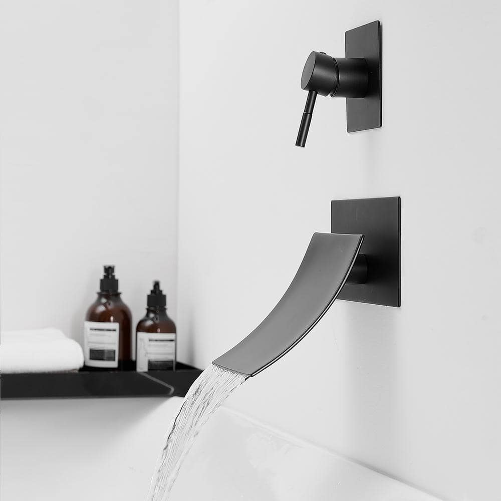 Matte Black Wall-Mount Waterfall Bathtub Faucet with Lever Handle