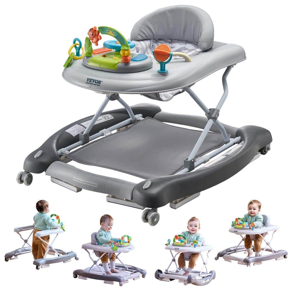 VEVOR 4-in-1 Foldable Baby Walker Activity Center 3 Height Toddler Walker  with Wheels, Music Tray for 6-24-Months Kids, Gray YDSXBCHSGYBZ65FD5V9 -  The 