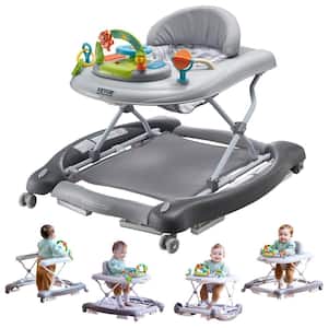 4-in-1 Foldable Baby Walker Activity Center 3 Height Toddler Walker with Wheels, Music Tray for 6-24-Months Kids, Gray
