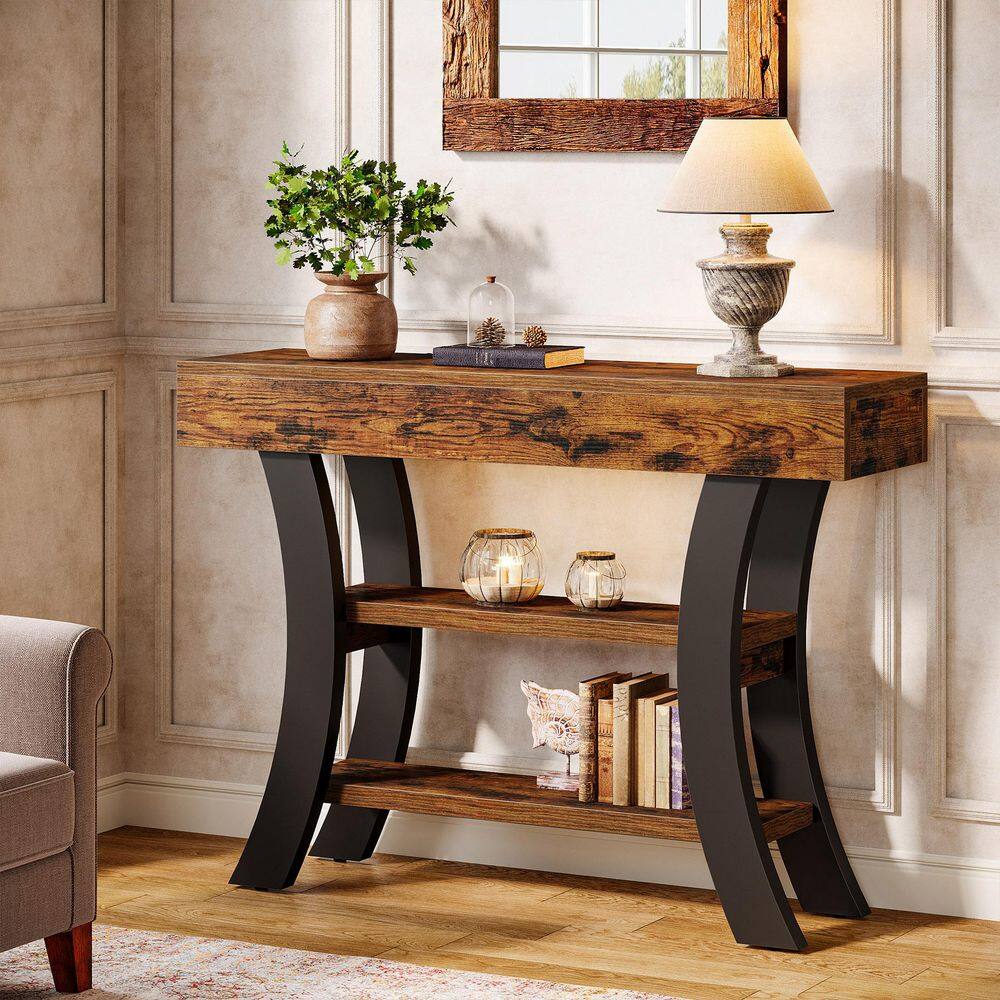 BYBLIGHT Turrella 41.3 in. Brown Rectangle Engineered Wood Console ...