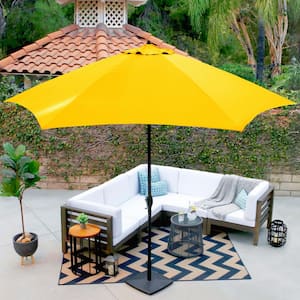 11 ft. Aluminum Market Patio Umbrella with Crank Lift and Push-Button Tilt in Polyester Yellow