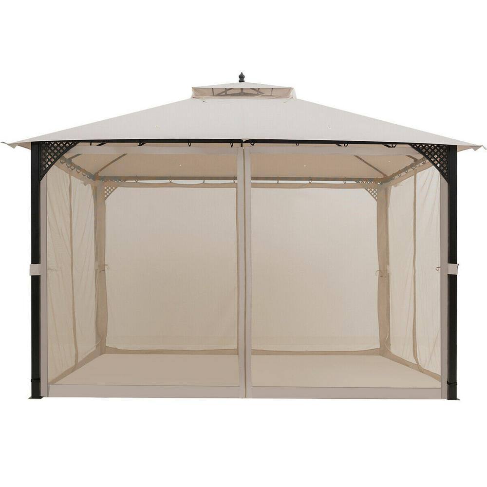 Beige 12' x 10' Steel Frame Patio Gazebo with Netting