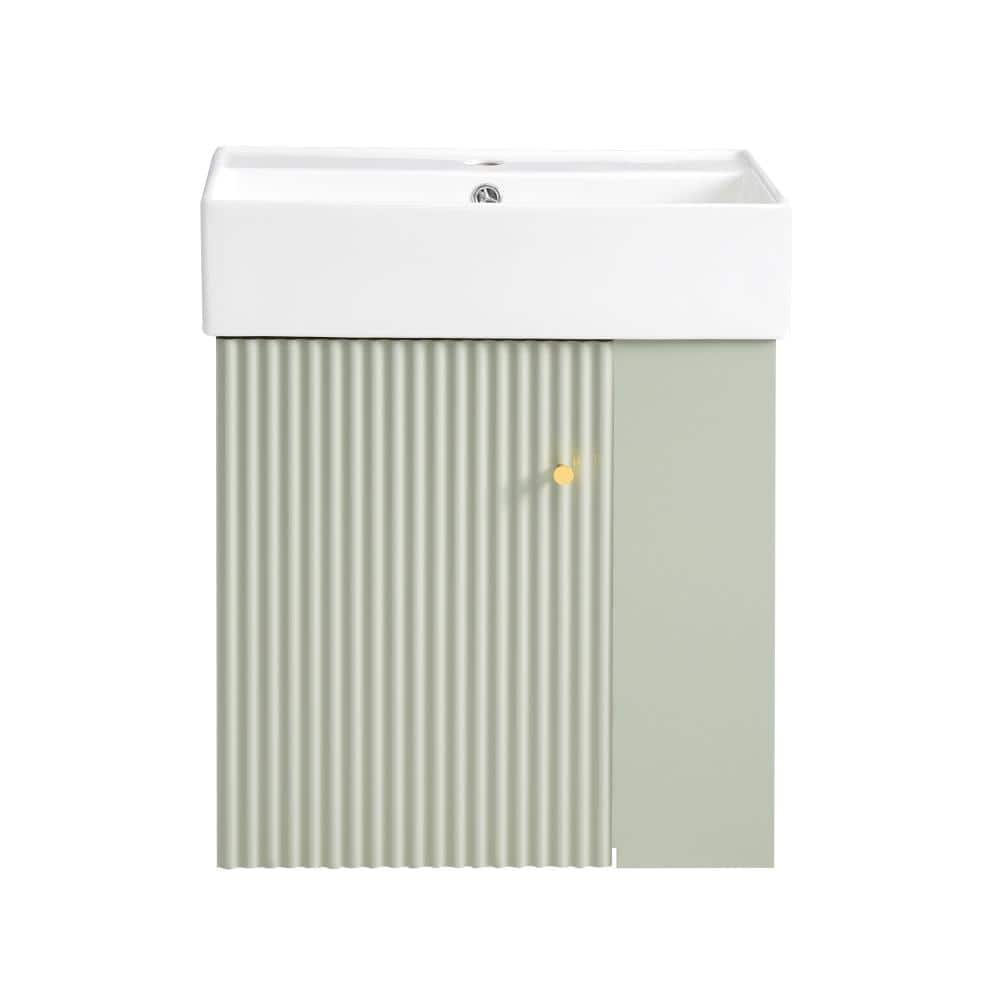 22 in. W Single Sink Wall-Mounted Bath Vanity in Green with White Ceramic Top and Right Side Storage Unassembled price history on PriceWatchPro