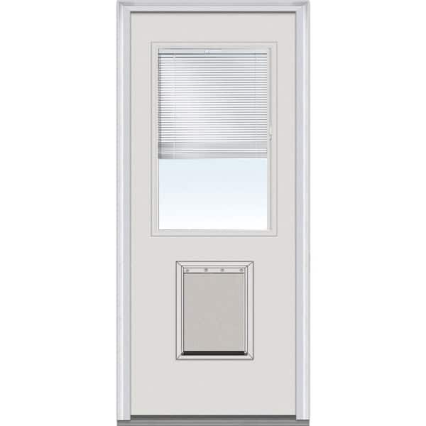 Milliken Millwork 36 in. x 80 in. Internal Mini Blinds Clear Glass 1/2 Lite Primed Builder's Choice Steel Prehung Front Door w/Pet Door