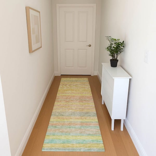 Mayfield Premium Machine Washable Abstract AMF1639 Gold 2 ft. 3 in. x 7 ft. 6 in. Runner Rug