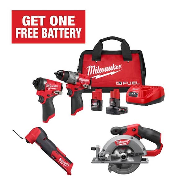 Milwaukee M12 FUEL 12-Volt Cordless Hammer Drill and Impact Driver with M12 FUEL 5-3/8 in. Circular Saw and Multi-Tool Combo Kit