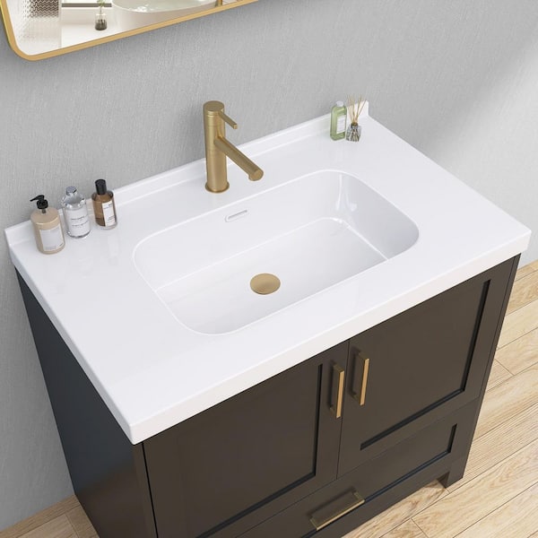 Zeafive 36 in. W x 22 in. D Solid Surface White Rectangular Single