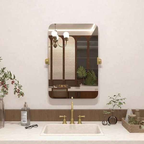 Solvix 20 in. H x 30 in. W Rectangular Framed Tilt Wall Mount Bathroom Vanity Mirror in Brushed Gold