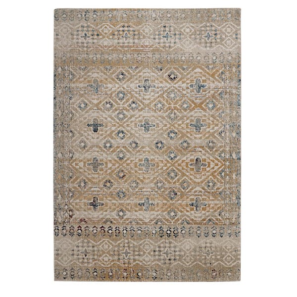 Linon Home Decor Leopold Sand and Blue 5 ft. x 7.6 ft. Area Rug