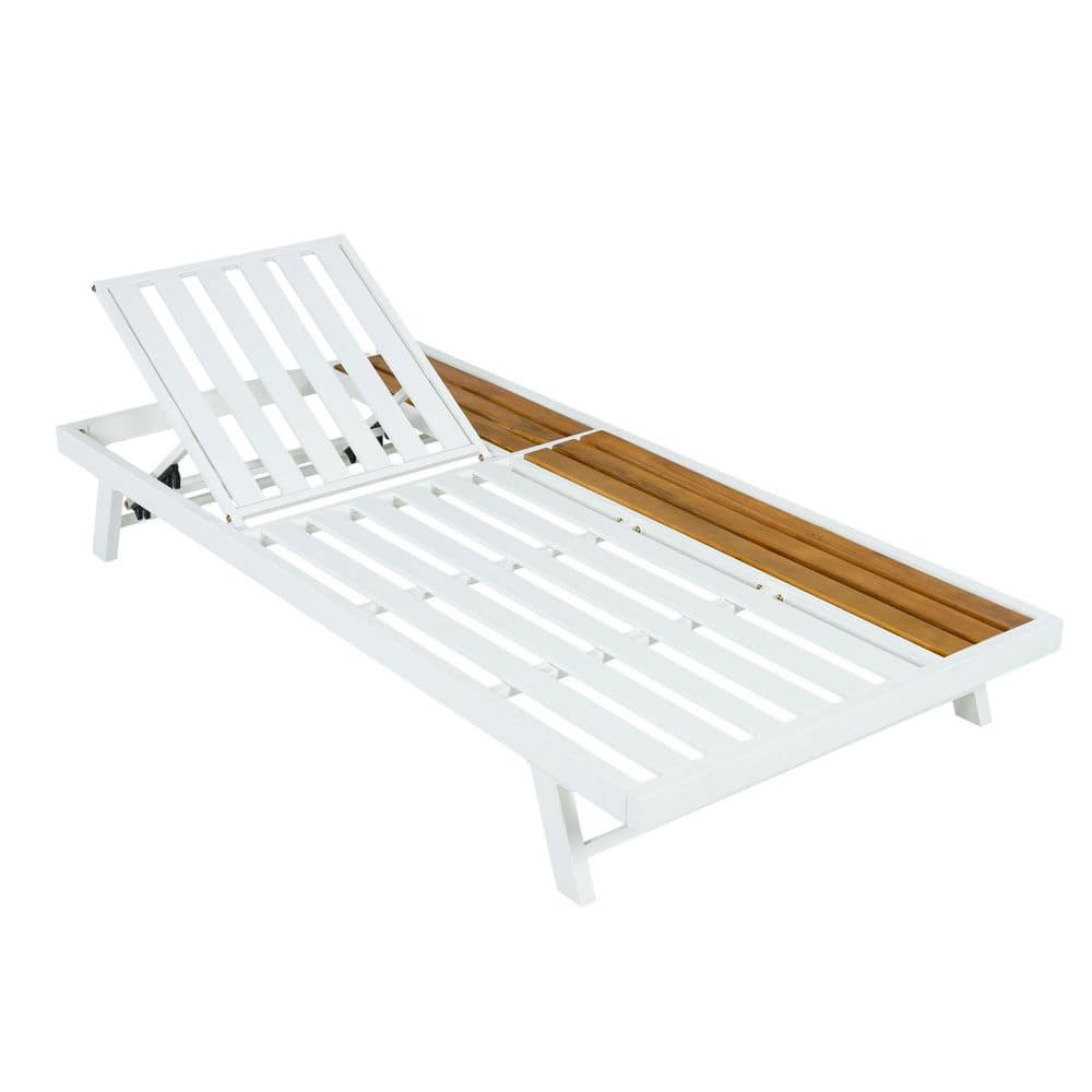 White Wood Outdoor Chaise Lounge, Outdoor Recliner with Flat Storage Surface, Adjustable Backrest for Poolside Backyard price history on PriceWatchPro