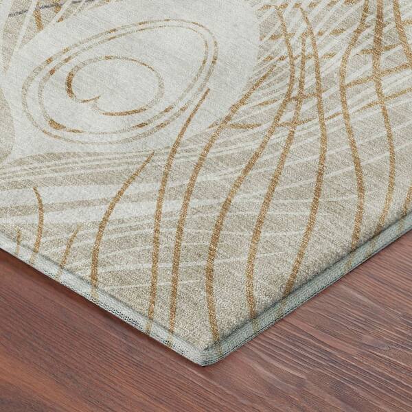 Mayfield Premium Machine Washable Abstract AMF2273 Beige 2 ft. x 7 ft. Runner Rug