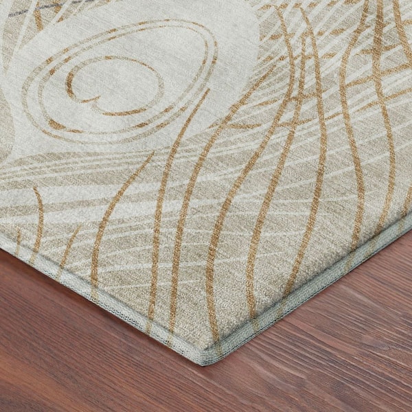 Mayfield Premium Machine Washable Abstract AMF2273 Beige 3 ft. x 4 ft. Area Rug