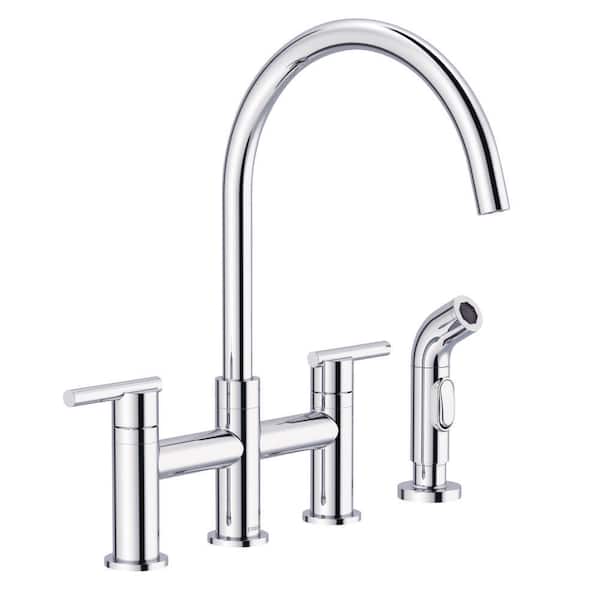 Parma Double Handle Bridge Kitchen Faucet with Side Spray in Polished Chrome