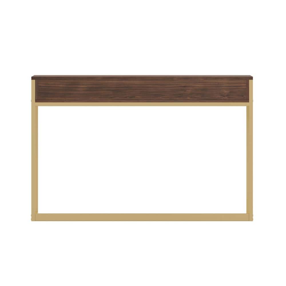 Walnut and Brass Modern Home Office Desk with Drawers