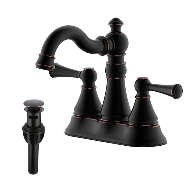 Cassic 4 in. Centerset Double Handle High Arc Bathroom Faucet with Push-Up Pop-Up Drain in Oil Rubbed Bronze