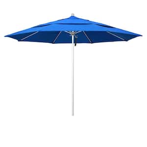 11 ft. Silver Aluminum Commercial Market Patio Umbrella with Fiberglass Ribs and Pulley Lift in Royal Blue Olefin