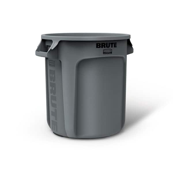 BRUTE 10 Gal. Grey Round Vented Plastic Outdoor Trash Can with Lid for Offices/Warehouses/Commercial Environments