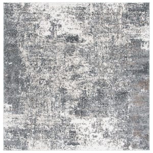 Aston Gray/Ivory 7 ft. x 7 ft. Distressed Abstract Square Area Rug