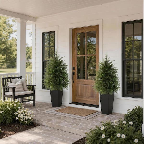✨PLANTATION✨ ドット柄 ✨ボトルネック✨ガーゼチュニック✨ 2 ✨黒 Vitalismo 4 ft. Artificial Cedar Tree with Black Square Planters
