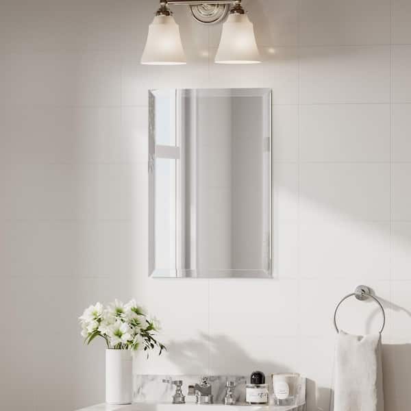 16 in. W x 24 in. H Rectangular Beveled Frameless Wall Mount Bathroom Vanity Mirror Decorative Wall Accent Mirror