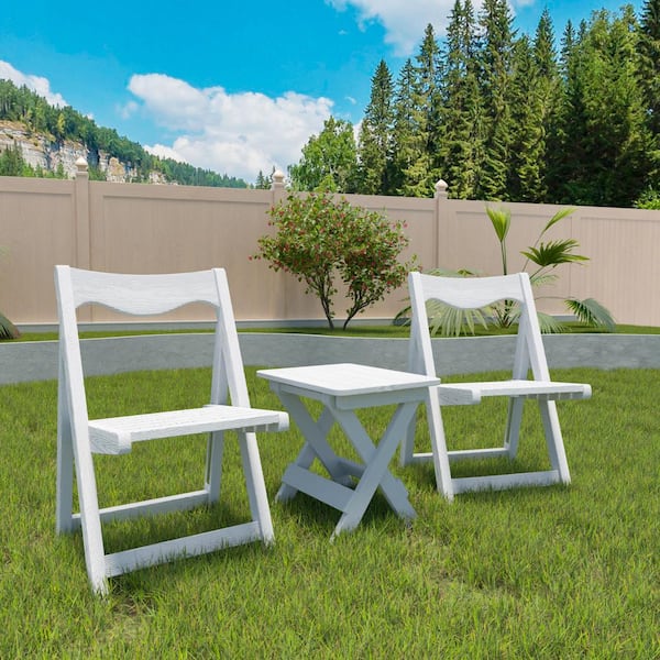 Avex White 3-Piece Wood Rectangular Table and 2 Chairs Foldable Outdoor Bistro Set