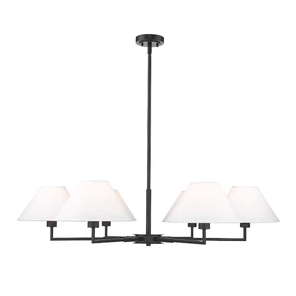 Unbranded Leila 6-Light Matte Black Chandelier with White Linen Fabric Shades