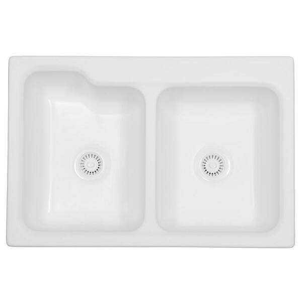 Karran Self-Rimming Acrylic 33x22x8.5 0-Hole 50/50 Double Basin Kitchen Sink in White/Matte Finish