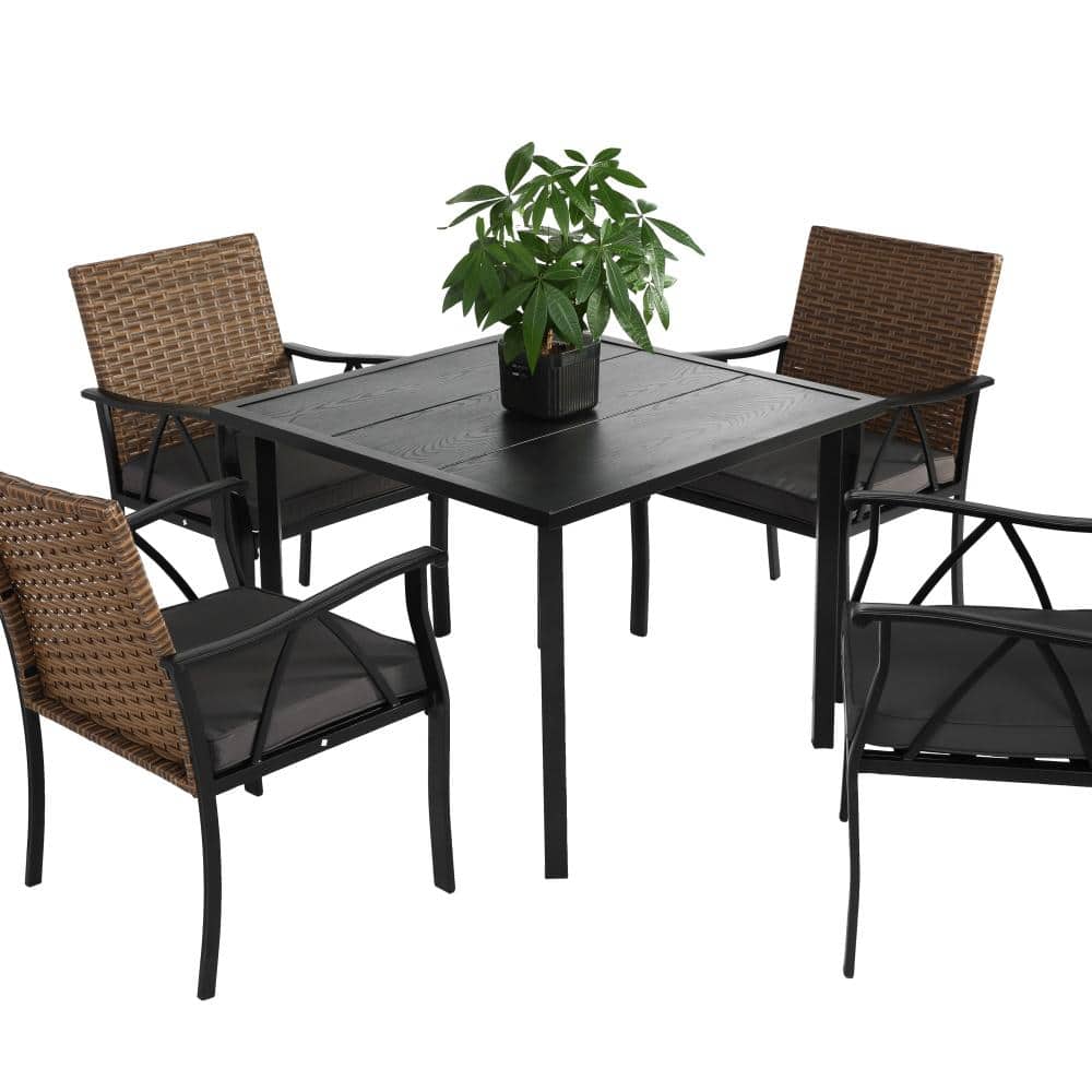5-Piece Wicker Outdoor Dining Set with Square Steel Table and Umbrella Hole for Patio, Backyard, Deck, Balcony, Front Po price history on PriceWatchPro