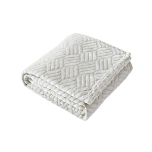 Basketweave 1-Piece Gray Jacquard Plush 50 x 70 Throw Blanket