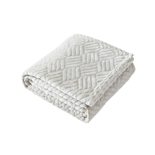 KENNETH COLE NEW YORK Basketweave 1-Piece Gray Jacquard Plush 50 x 70 Throw Blanket