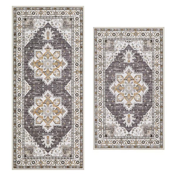 Florence Chenille Taupe 2 ft. x 5 ft. Woven Oriental Polyester 2-Piece Rug Set