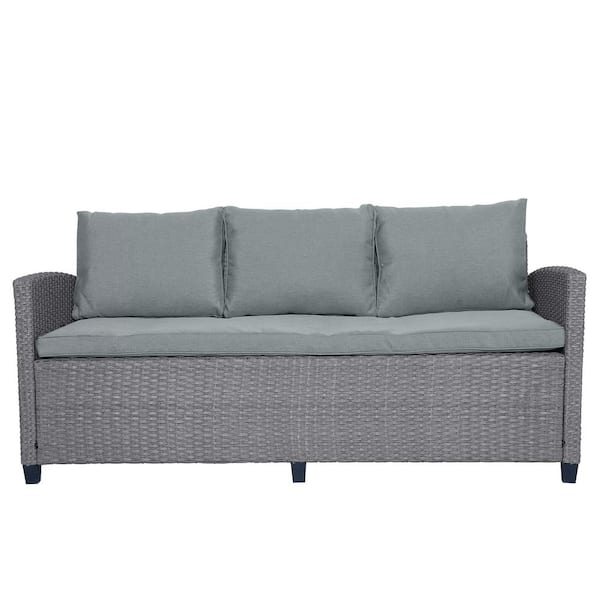 Unbranded 6-Piece Gray Rattan Wicker Patio Outdoor Conversation Set with Gray Cushion, Backyard Sofa, Chair, Stools and Table