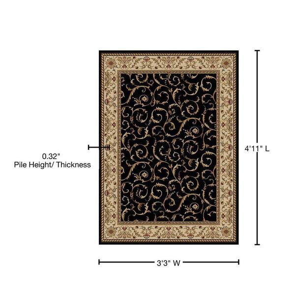Unbranded - Como Black 3 ft. x 5 ft. Traditional Floral Scroll Area Rug