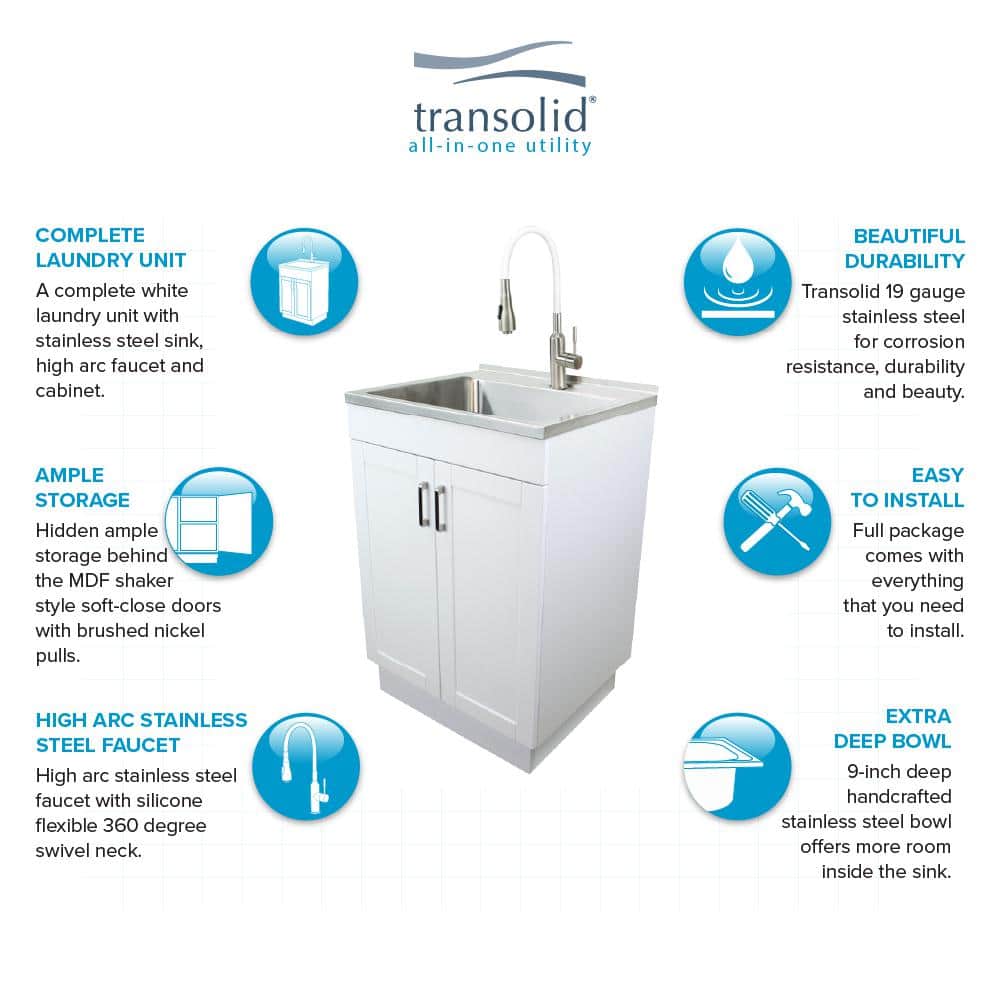 23.6'' White Freestanding Laundry Sink with Stainless Steel Faucet