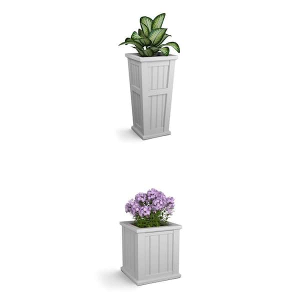 Cape Cod Self-Watering Planter Combo, 32 in. Tall and 16 in. Square, White Polyethylene (2 Piece)