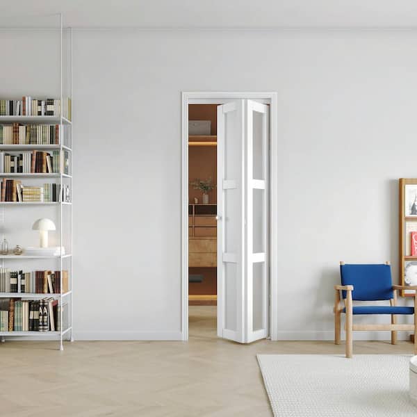 TENONER 30 in x 80 in Three Frosted Glass Panel Bi-Fold Interior Door for Closet, with MDF & Water-Proof PVC Covering