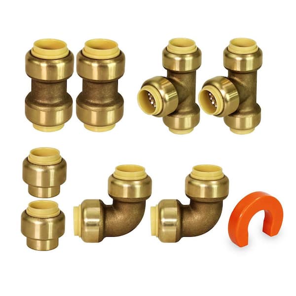 PLUMBFLEX Plumbing Kit for 1/2 in. Pipes Includes Tees Elbows Coupling and Cap Push Fittings (2 of Each) With Bonus Removal Tool