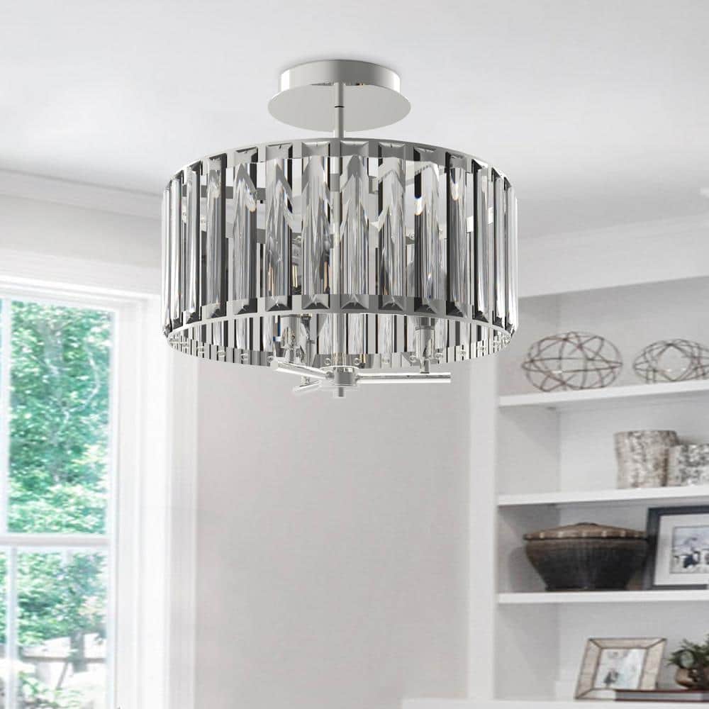 Cedar Hill 13.5" Chrome & Crystal LED-Compatible Drum Ceiling Light