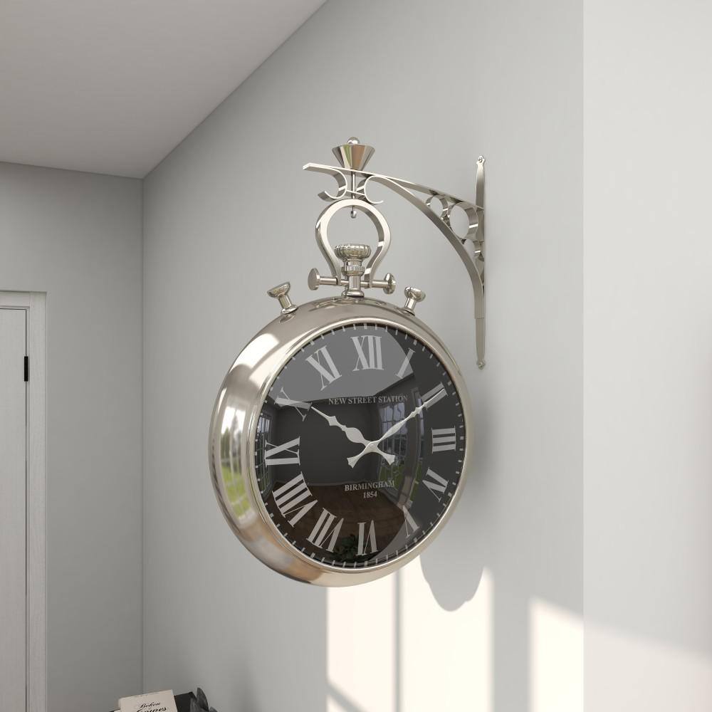16" Silver Stainless Steel Pocket Watch Style Wall Clock
