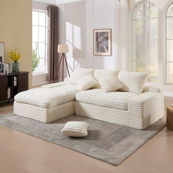 4-Seats Modular Sectional 98 in. W Armless Fabric L-Shaped Performance Fabric Sofa in Cream with Chaise