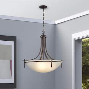 Vitalian 25.75 in. 3-Light Oil Rubbed Bronze Pendant Light Fixture with Frosted Glass Shade