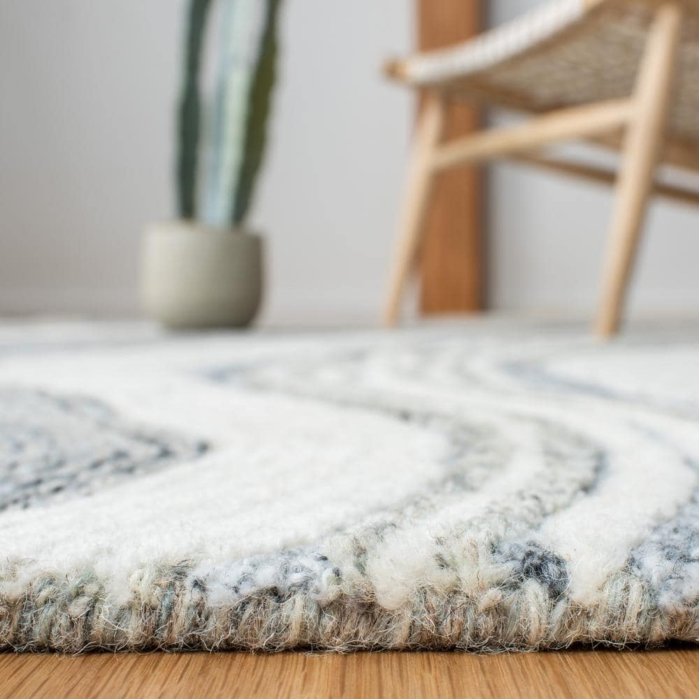 Mid-Century Modern Abstract Gray Wool 3'x5' Hand-Tufted Rug