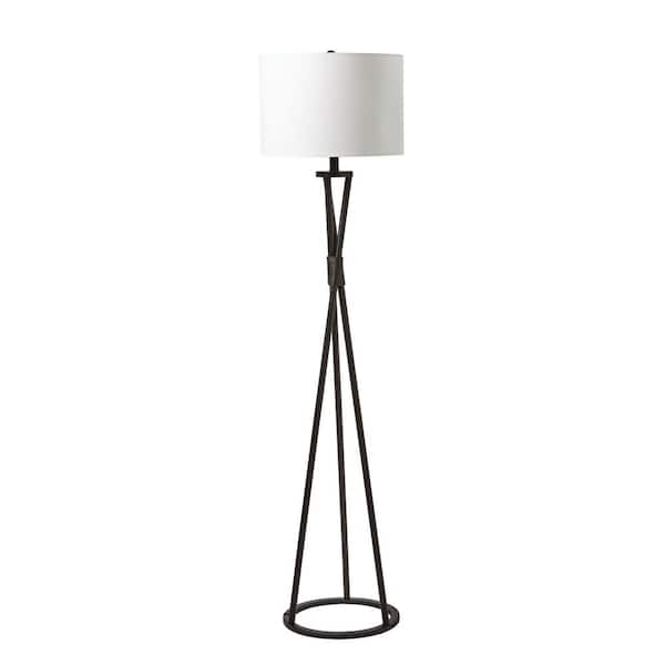 Table Lamp 61.5 in. Flat Black Finish 1-Light Tripod Floor Lamp for Home w/ White Fabric Shade