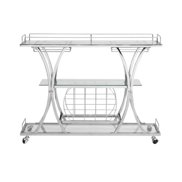 Tahanbath Contemporary 3 Levels 11-Bottles and 16 Wine Glass Metal Frame Wrought Iron Wine Display Chrome
