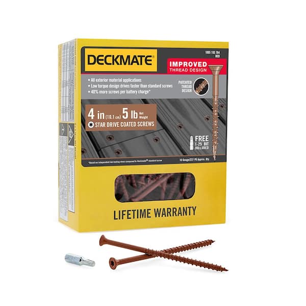 #10 x 4 in. Red Exterior Self-Starting Torx Flat-Head Square Drive Wood Deck Screw (5 lbs. / 435-Piece)